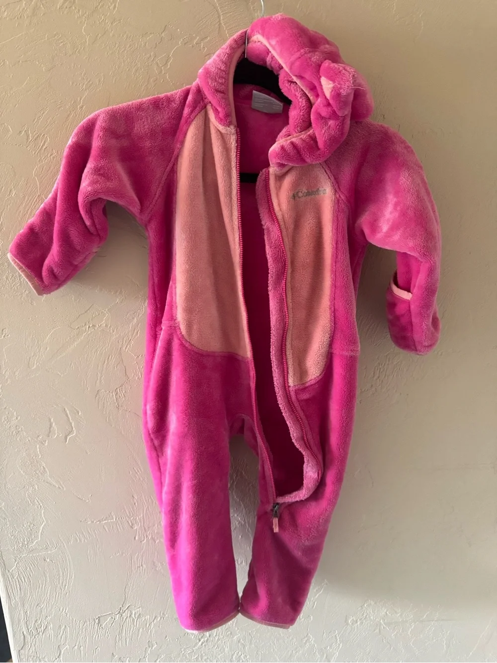 Columbia Bright Pink Fleece Baby One-Piece Romper with Hood